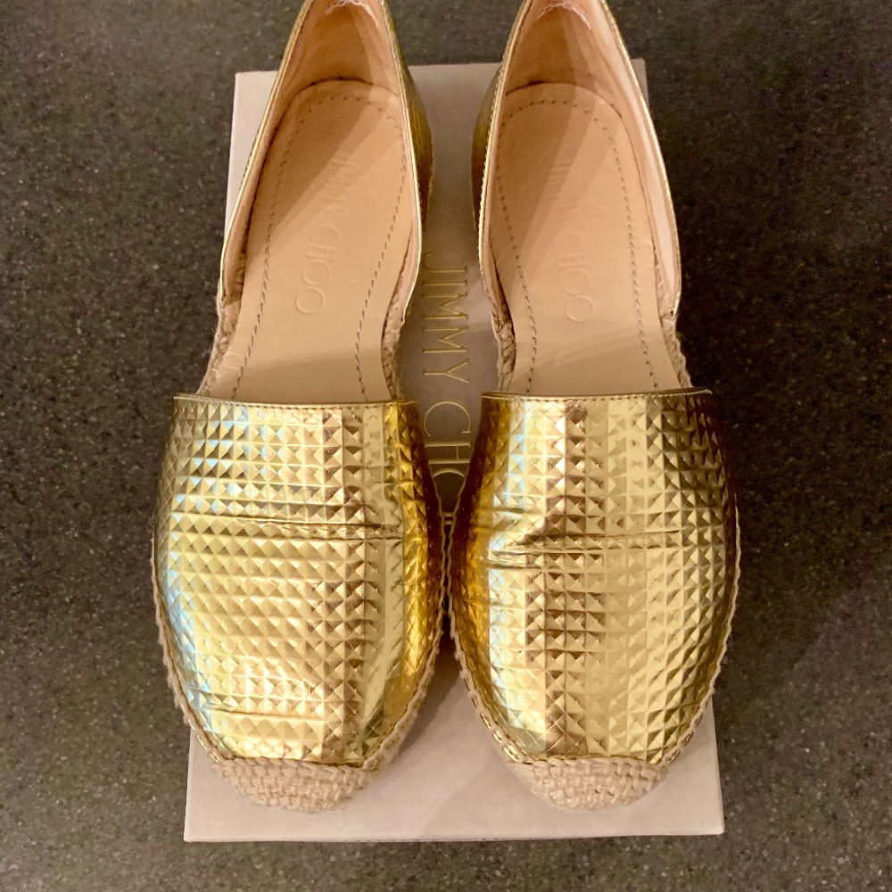 Authentic Jimmy Choo Dreya Gold Leather Espadrille